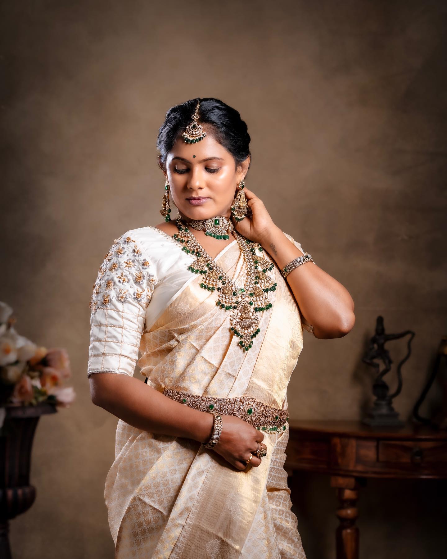 Classic Ivory & Gold Silk Draping by Makeovers by Ranjitha